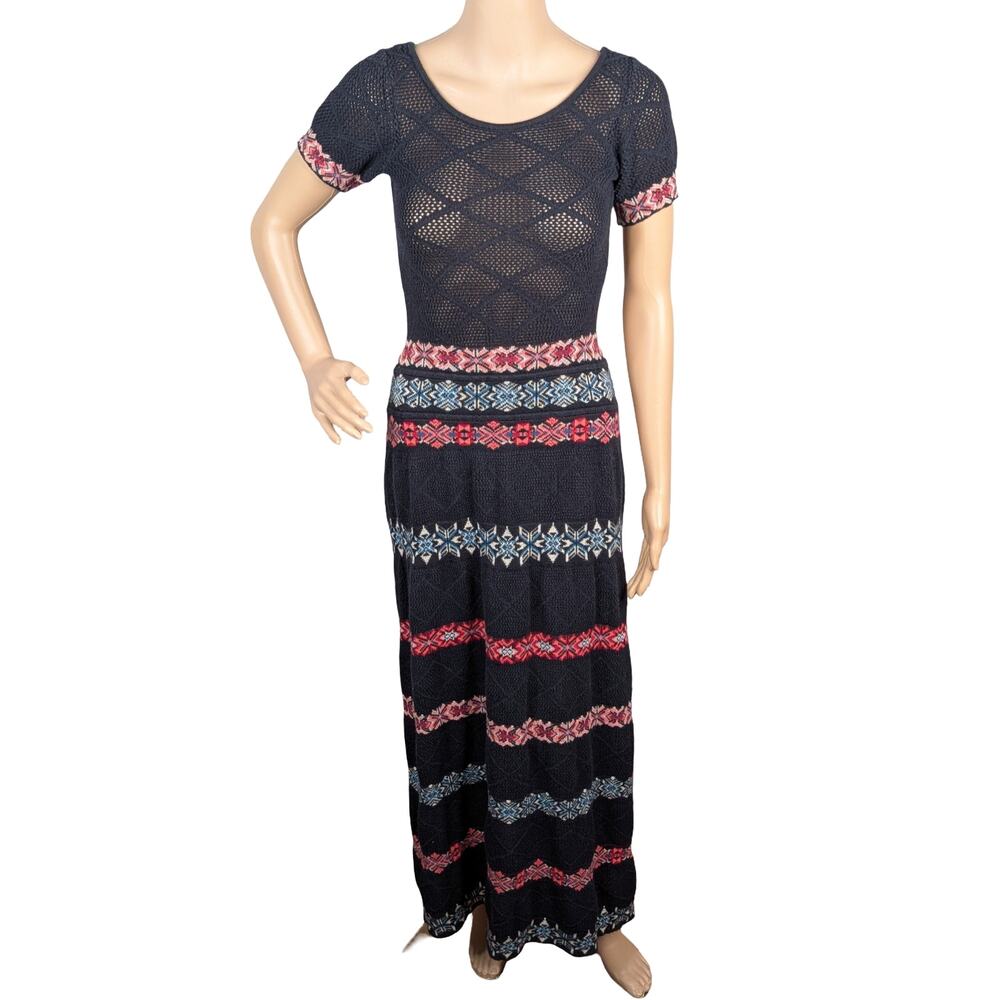 Doce de Coco Crochet Maxi Dress S Fair Isle Folk Art Prairie Cottagecore Boho